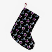 Zilver Paarse Blauwe sterren en Moons Pattern Blac Kleine Kerstsok (Voorkant (Hangend))