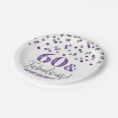 Zilver Paarse Confetti 60 en Fabulous Papieren Bordje (Gekanteld)