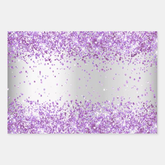 Zilver paarse confetti glinsterende Kerstmis Xmas Inpakpapier Vel (Voorkant 3)
