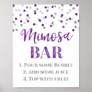 Zilver Paarse Confetti Mimosa Bar Weddenschap Poster