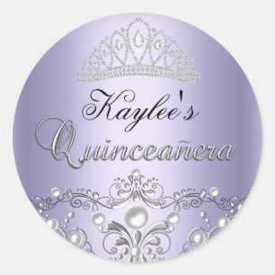 Zilver & Paarse Damask Parel Quinceanera Sticker