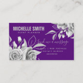 Zilver Paarse Floral Waterverf MODERN Visitekaartje (Achterkant)