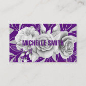 Zilver Paarse Floral Waterverf MODERN Visitekaartje (Voorkant)