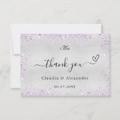 Zilver paarse foto-elegant bruiloft bedankkaart (Voorkant)