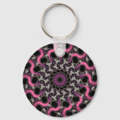 Zilver Paarse Fractal Pink Ribbon Sleutelhanger (Voorkant)