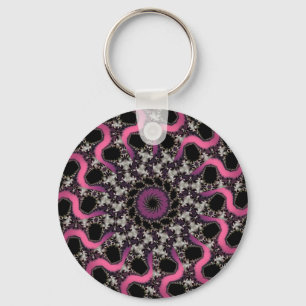 Zilver Paarse Fractal Pink Ribbon Sleutelhanger