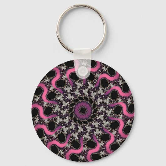 Zilver Paarse Fractal Pink Ribbon Sleutelhanger (Voorkant)