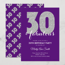 Zilver Paarse glitter 30 en feestdag Kaart