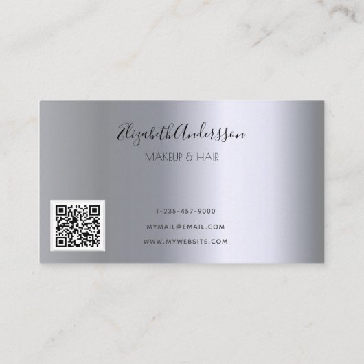 Zilver paarse glitter druppelt make-up haar QR-cod Visitekaartje (Achterkant)