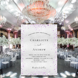 Zilver paarse glitter elegant bruiloft kaart