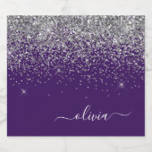 Zilver Paarse Glitter Girly Monogram Naam Bier Etiket (Enkel label)