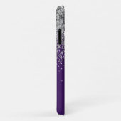 Zilver Paarse Glitter Girly Monogram Naam Case-Mate iPhone Case (Achterkant/rechts)