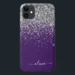 Zilver Paarse Glitter Girly Monogram Naam Case-Mate iPhone Case<br><div class="desc">Zilveren en Paarse Faux Sparkle en Drijvende Glitter borstelde de Monogram van het Metaal en Telefoon van het Initiaal. Dit maakt de perfecte liefhebbende 16 verjaardag,  bruiloft,  vrijgezellenfeest,  verjaardagsdag,  baby shower of vrijgezellenfeest voor iemand die van luxe glam en stijl houdt.</div>