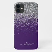 Zilver Paarse Glitter Girly Monogram Naam Case-Mate iPhone Case (Achterkant)