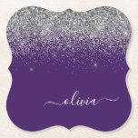 Zilver Paarse Glitter Girly Monogram Naam Kartonnen Onderzetters<br><div class="desc">Paarse en Zilveren Sparkle Glitter Manuscript noemen de Monogram van het Manuscript de Onderzetters van het Document. Dit maakt het perfecte afstuderen,  de verjaardag,  de bruiloft,  het vrijgezellenfeest,  de verjaardag,  het baby shower of het bachelorette feest cadeau voor iemand die van glam luxe en chic stijlen houdt.</div>