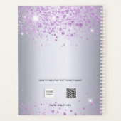 Zilver paarse glitter monogram naam planner (Achterkant)