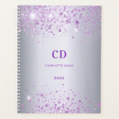 Zilver paarse glitter monogram naam planner (Voorkant)