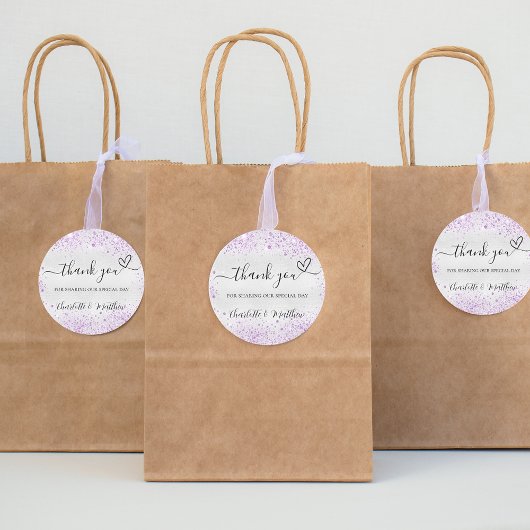 Zilver paarse glitter sparkles bedankt bruiloft ronde sticker