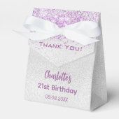 Zilver paarse glitter sparkles name bedankt bedankdoosjes (Voorkant Zijde)
