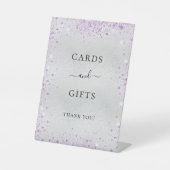 Zilver paarse glitter-stofkaartjes bord reclamebord met voetstuk (Voorkant)