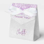 Zilver paarse glitter vonken naam dank je bedankdoosjes (Voorkant Zijde)