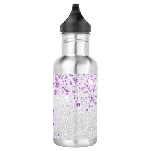 Zilver paarse glittermonogram initialen waterfles  (Rechts)