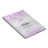 Zilver paarse glitternaam monogram elegant notitieboek (Rechterzijde)