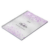 Zilver paarse glitternaam monogram elegant notitieboek (Linkerzijde)