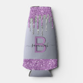Zilver paarse glitters monogram naam verjaardag flesjeskoeler (Voorkant)