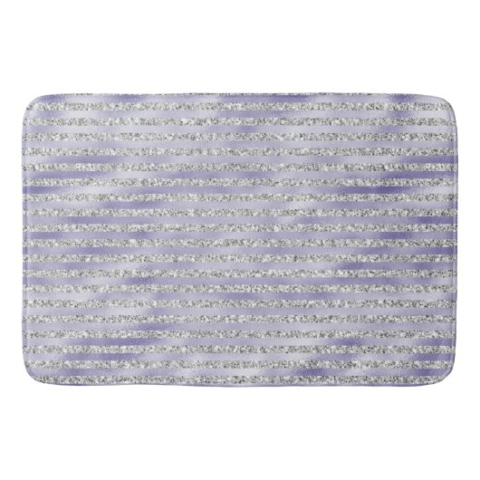 Zilver Paarse Glitzy Glitter Stripes Badmat (Voorkant)