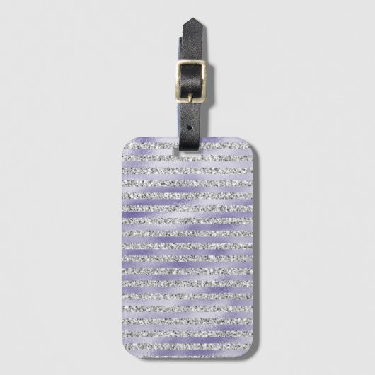 Zilver Paarse Glitzy Glitter Stripes Bagagelabel (Voorkant (verticaal))