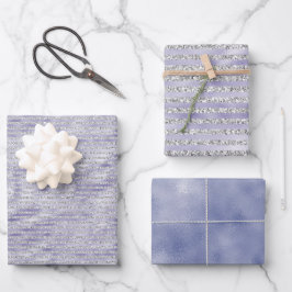 Zilver Paarse Glitzy Glitter Stripes Inpakpapier Vel