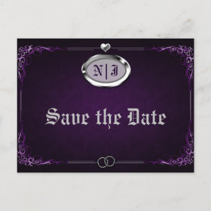 Zilver Paarse  Gothic Wedding Save the Date Aankondigingskaart