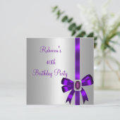 Zilver Paarse juweel Bow 40th Elegant Birthday Kaart (Staand voorkant)
