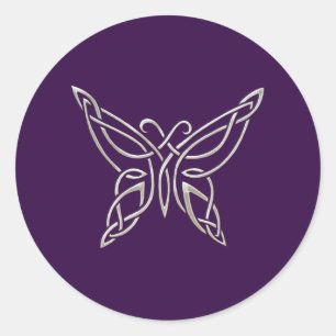 Zilver Paarse Keltische vlinderknollen Ronde Sticker
