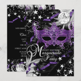 Zilver Paarse Masker Ster Nacht Maskerade Sweet 16 Kaart
