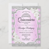 Zilver Paarse roze Quinceanera Kaart (Voorkant)