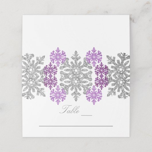 Zilver Paarse sneeuwvlokken Winter Weddenschap Plaatskaartje (Buitenkant ongevouwen)