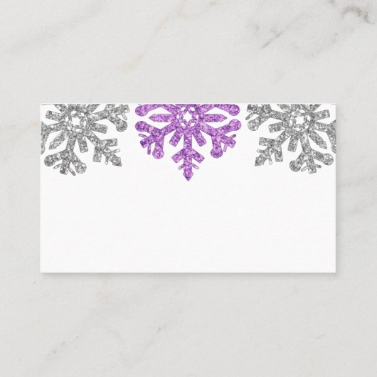 Zilver Paarse sneeuwvlokken Winter Weddenschap Plaatskaartje (Achterkant)