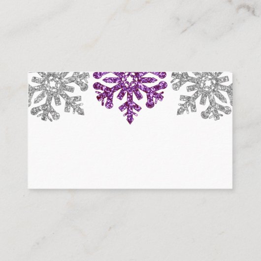 Zilver Paarse sneeuwvlokken Winter Weddenschap Plaatskaartje (Achterkant)