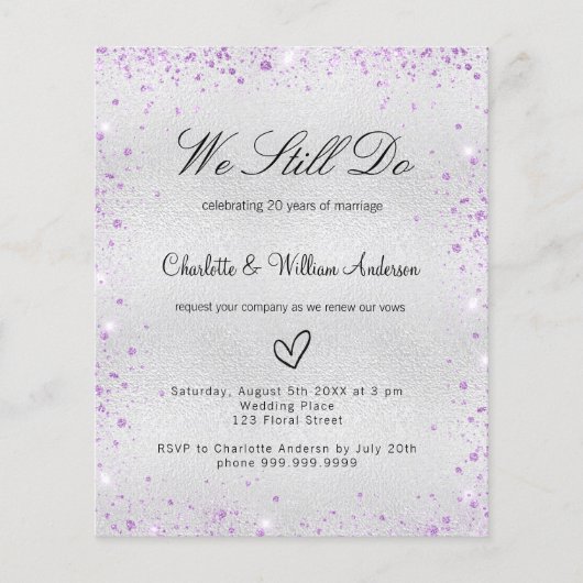 Zilver paarse uitnodiging tot verlenging van budge flyer (Voorkant)