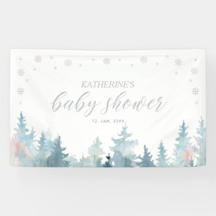 Zilver & Paarse Winter Wonderland Baby Shower Spandoek