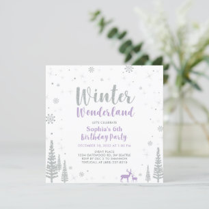 Zilver & Paarse Winter Wonderland Meisje Verjaarda Kaart