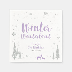 Zilver & Paarse Winter Wonderland Meisje Verjaarda Servet
