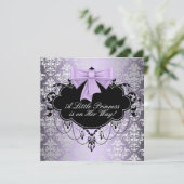 Zilver Paarse Zwart Prinses Baby Meisje Douche Kaart (Staand voorkant)