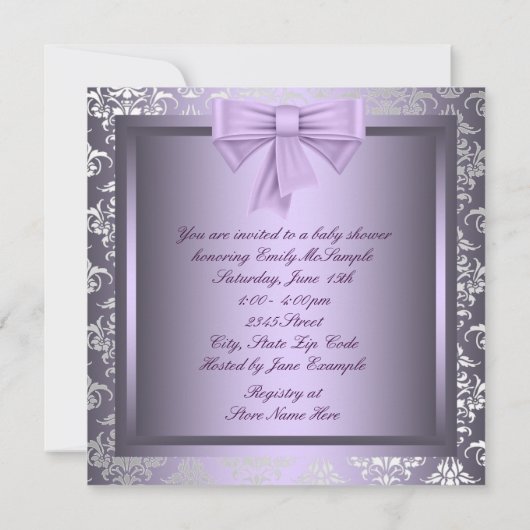 Zilver Paarse Zwart Prinses Baby Meisje Douche Kaart (Achterkant)