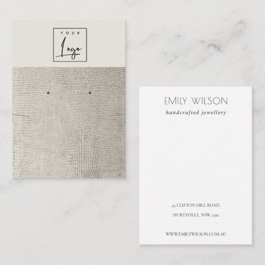 Zilver parelledertextuur, Ketting Visitekaartje (Voorkant / Achterkant)
