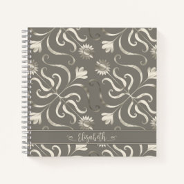 Zilver & Pearl Floral Damask Sunflower Classy Grey Notitieboek