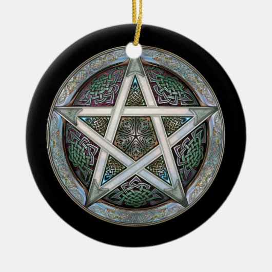 Zilver Pentacle Pendant/Ornament Keramisch Ornament (Voorkant)