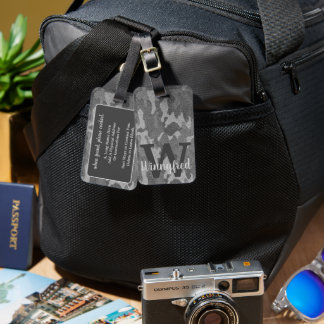 Zilver & Pewter Camouflage Glitter Monogrammed Bagagelabel